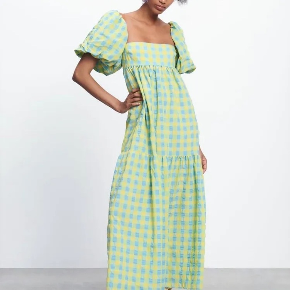 Zara gingham puff sleeve maxi medium